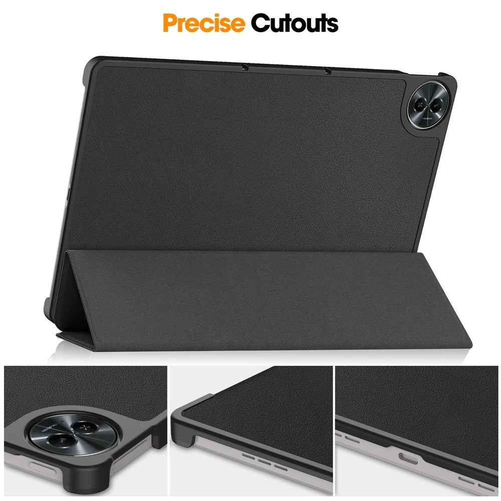 For Realme Pad 2 Trifold Stand Tablet Case PU Leather Full Protection Cover - Black - 5