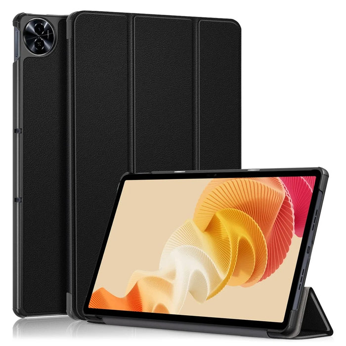 For Realme Pad 2 PU Leather Trifold Stand Cover Full Protection Shock Resistant Tablet Case - Black - 1