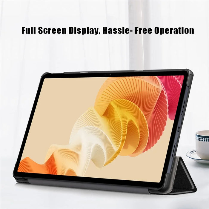 For Realme Pad 2 PU Leather Trifold Stand Cover Full Protection Shock Resistant Tablet Case - Black - 4