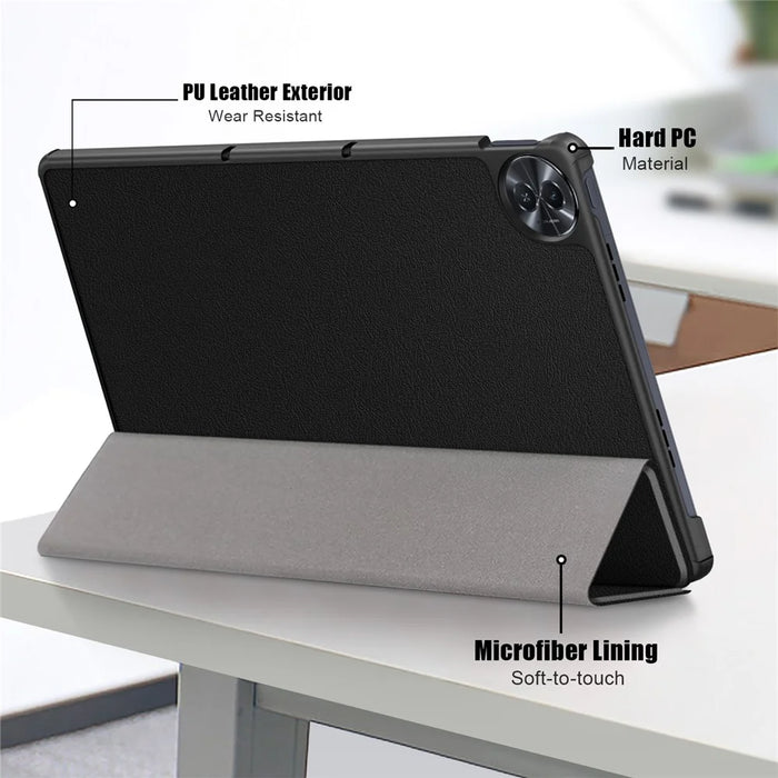 For Realme Pad 2 PU Leather Trifold Stand Cover Full Protection Shock Resistant Tablet Case - Black - 5