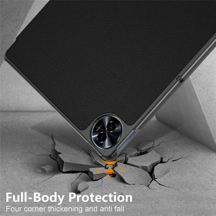 For Realme Pad 2 PU Leather Trifold Stand Cover Full Protection Shock Resistant Tablet Case - Black - 6