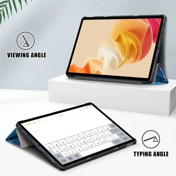 For Realme Pad 2 PU Leather Pattern Printing Case Tri-fold Stand Folio Tablet Cover - Wave - 3