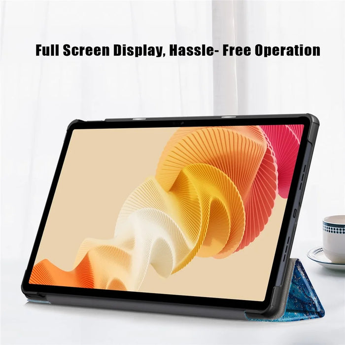 For Realme Pad 2 PU Leather Pattern Printing Case Tri-fold Stand Folio Tablet Cover - Wave - 4