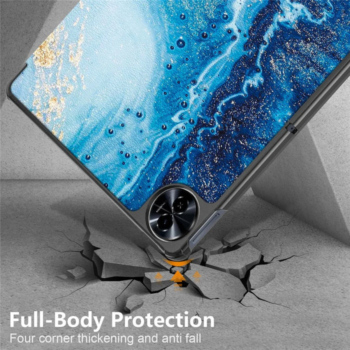 For Realme Pad 2 PU Leather Pattern Printing Case Tri-fold Stand Folio Tablet Cover - Wave - 6