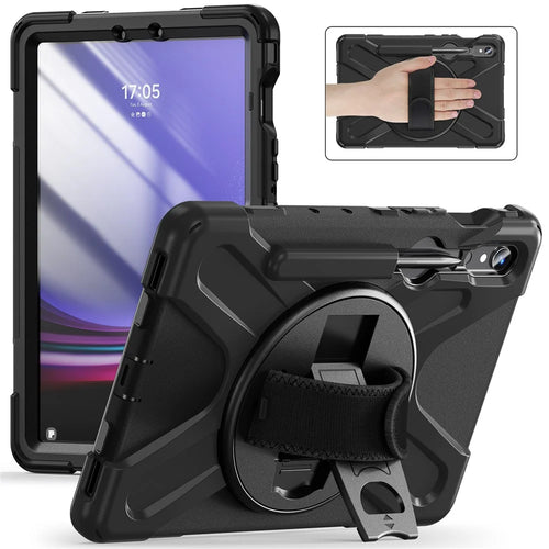 For Samsung Galaxy Tab S10 Lite / S10 FE / S9 FE / S9 X710 / S8 X700 / S7 T870 Wrist Strap Tablet Case PC+Silicone Kickstand Cover - Black - 1