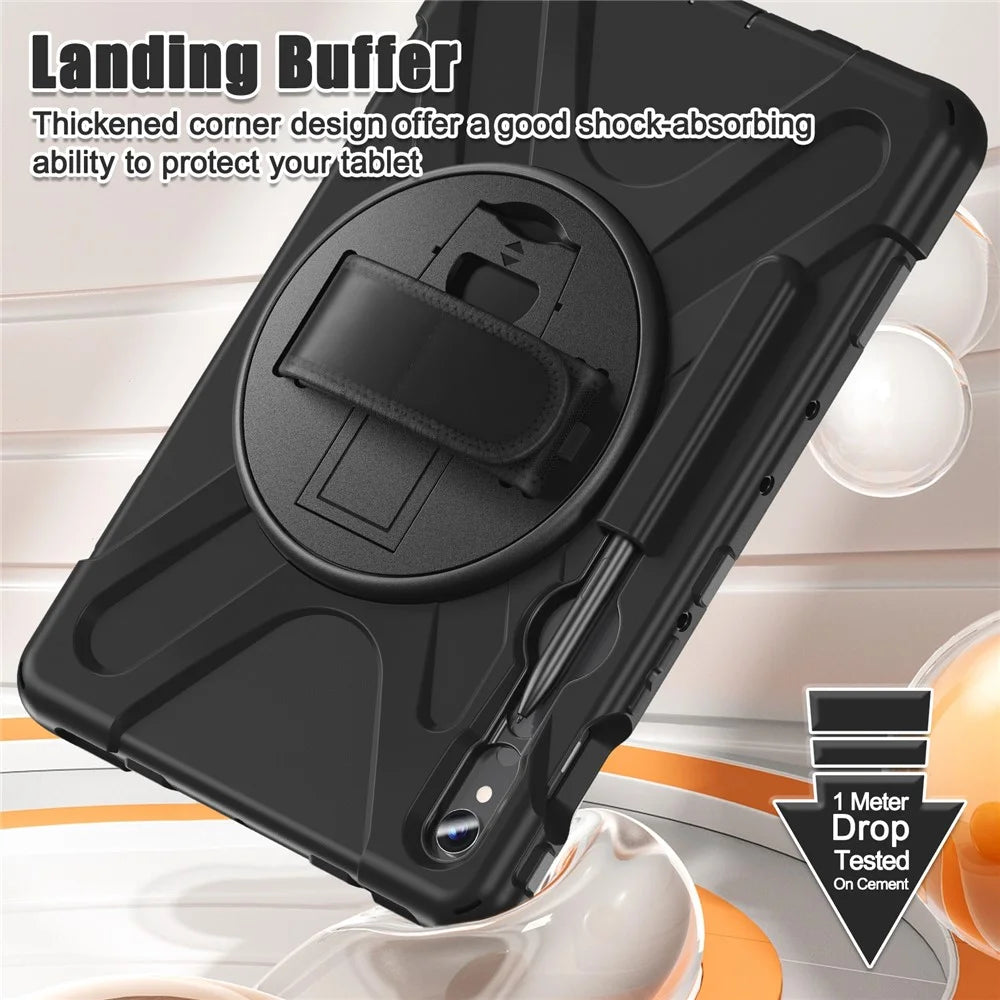 For Samsung Galaxy Tab S10 Lite / S10 FE / S9 FE / S9 X710 / S8 X700 / S7 T870 Wrist Strap Tablet Case PC+Silicone Kickstand Cover - Black - 5