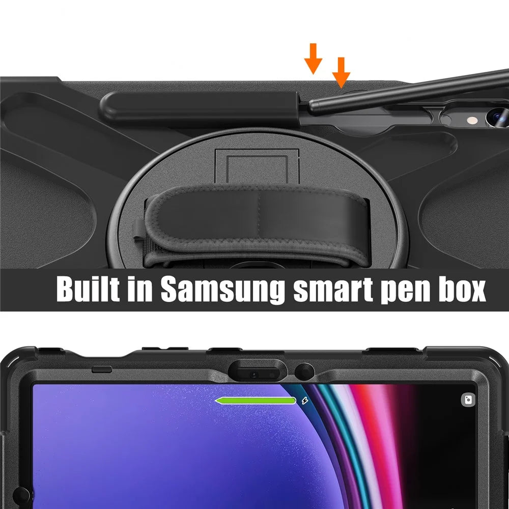 For Samsung Galaxy Tab S10 Lite / S10 FE / S9 FE / S9 X710 / S8 X700 / S7 T870 Wrist Strap Tablet Case PC+Silicone Kickstand Cover - Black - 6