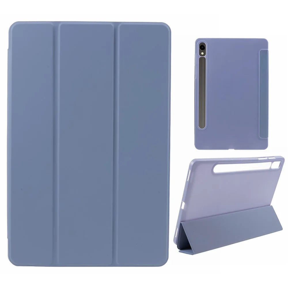 For Samsung Galaxy Tab S9 PU+Matte TPU Tablet Case Anti-Drop Protective Cover with Tri-Fold Stand - Baby Blue - 1