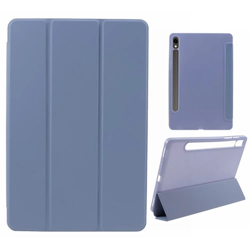 For Samsung Galaxy Tab S9 PU+Matte TPU Tablet Case Anti-Drop Protective Cover with Tri-Fold Stand - Baby Blue - 1