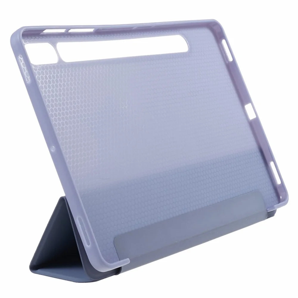 For Samsung Galaxy Tab S9 PU+Matte TPU Tablet Case Anti-Drop Protective Cover with Tri-Fold Stand - Baby Blue - 7