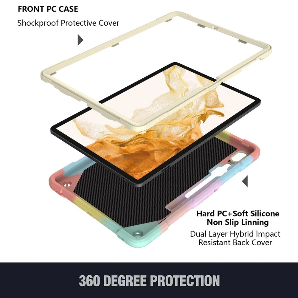 For Samsung Galaxy Tab S9 Shockproof Silicone + PC Tablet Case Kickstand Cover Butterfly Shape with Shoulder Strap - Colorful Rose Gold - 2