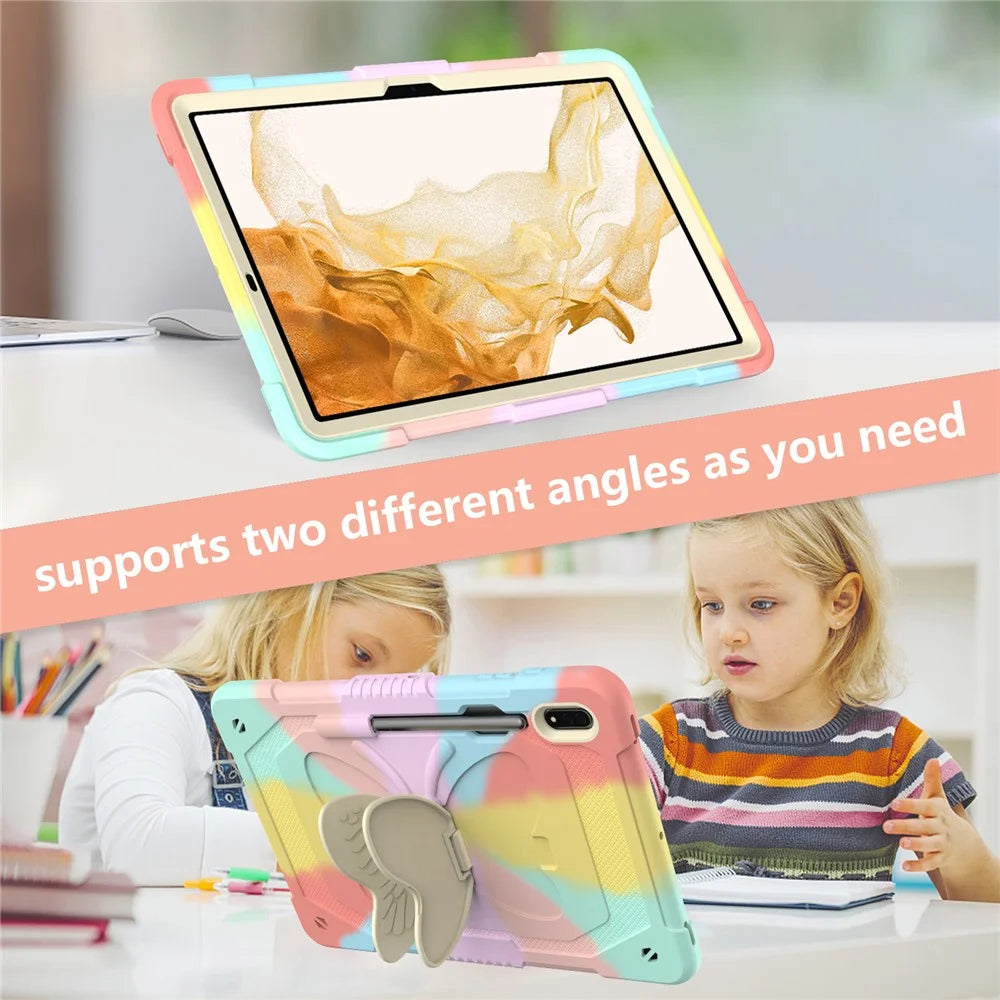 For Samsung Galaxy Tab S9 Shockproof Silicone + PC Tablet Case Kickstand Cover Butterfly Shape with Shoulder Strap - Colorful Rose Gold - 4