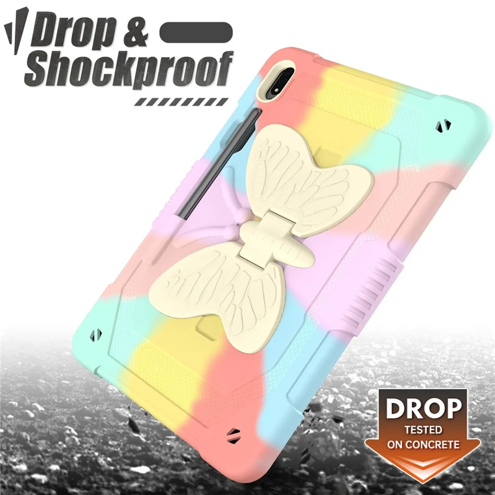 For Samsung Galaxy Tab S9 Shockproof Silicone + PC Tablet Case Kickstand Cover Butterfly Shape with Shoulder Strap - Colorful Rose Gold - 5