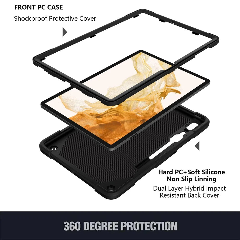 Drop-proof Tablet Case for Samsung Galaxy Tab S9+ Silicone + PC Butterfly Shape Kickstand Cover with Shoulder Strap - Black - 2