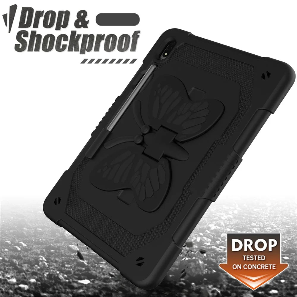 Drop-proof Tablet Case for Samsung Galaxy Tab S9+ Silicone + PC Butterfly Shape Kickstand Cover with Shoulder Strap - Black - 5