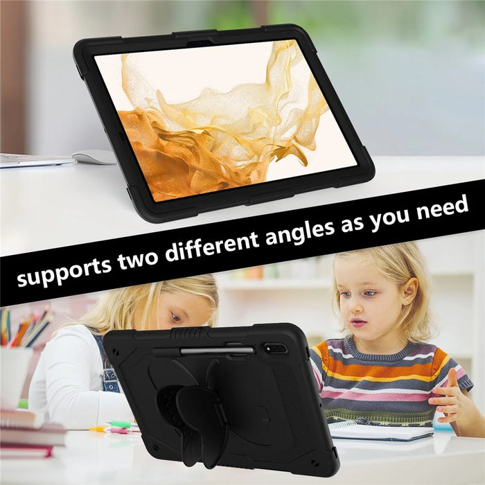 Anti-scratch Silicone + PC Tablet Case for Samsung Galaxy Tab S9 Butterfly Shape Kickstand Cover with Shoulder Strap - Black - 4
