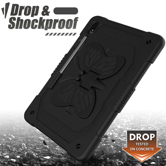 Anti-scratch Silicone + PC Tablet Case for Samsung Galaxy Tab S9 Butterfly Shape Kickstand Cover with Shoulder Strap - Black - 5