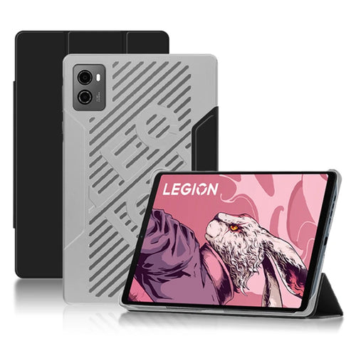 PU Leather Smart Case for Lenovo Legion Y700 , Trifold Stand Heat Dissipation Tablet Cover - Black+Grey - 1