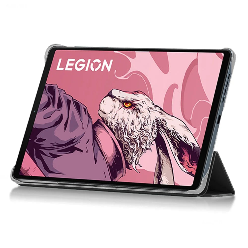 PU Leather Smart Case for Lenovo Legion Y700 , Trifold Stand Heat Dissipation Tablet Cover - Black+Grey - 2