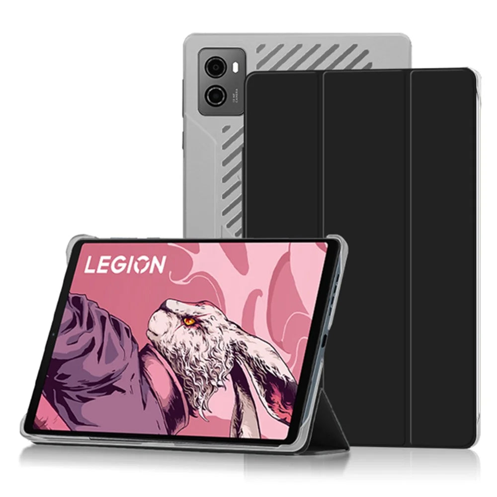 PU Leather Smart Case for Lenovo Legion Y700 , Trifold Stand Heat Dissipation Tablet Cover - Black+Grey - 7