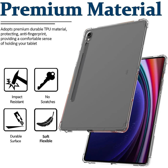 For Samsung Galaxy Tab S9 TPU Tablet Case Clear Tablet Cover with 2.5D Tempered Glass Screen Protector - 2