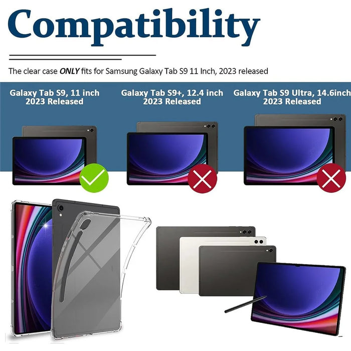 For Samsung Galaxy Tab S9 TPU Tablet Case Clear Tablet Cover with 2.5D Tempered Glass Screen Protector - 3
