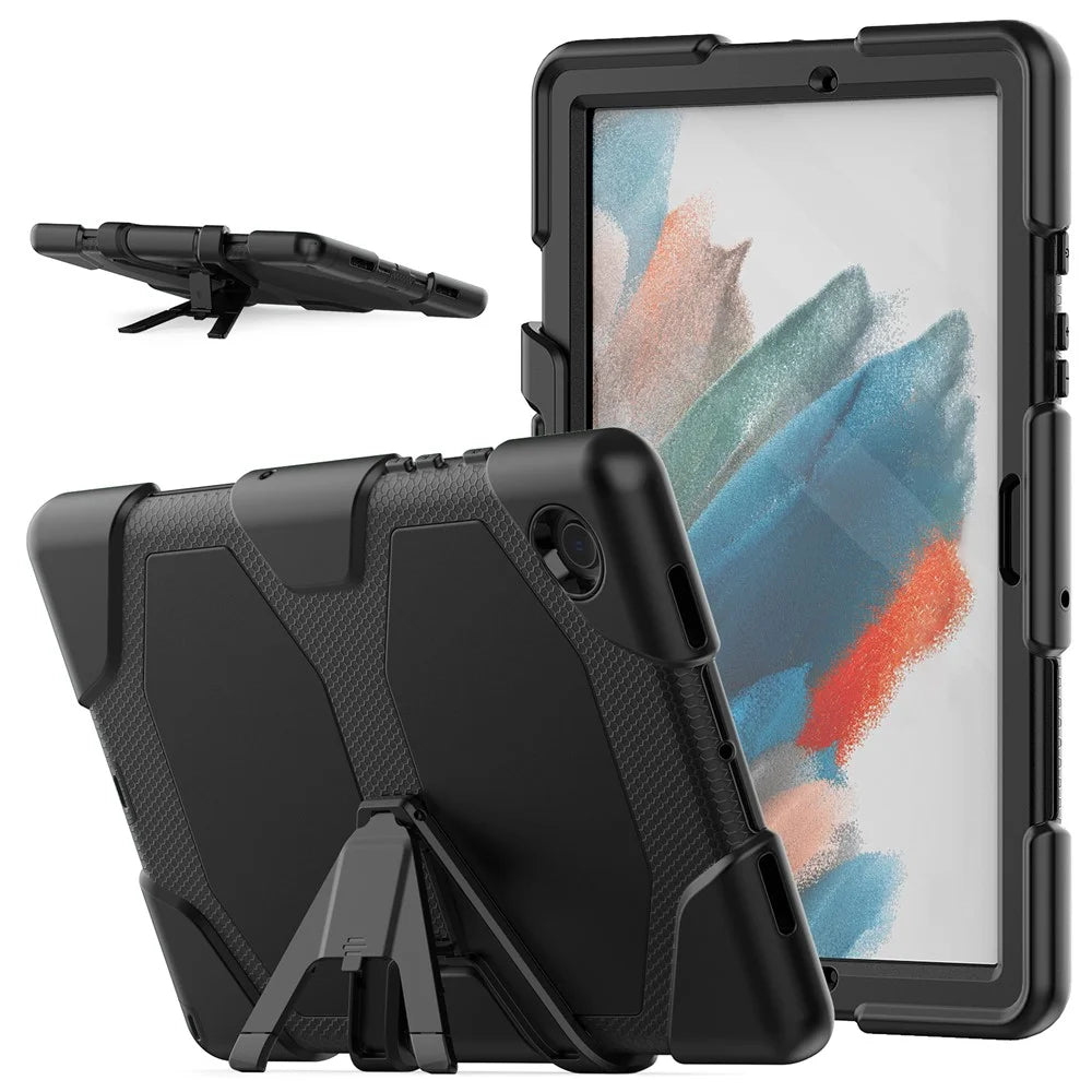 Kickstand Cover for Samsung Galaxy Tab A8 10.5 (2021) / (2022) , PC + Silicone Tablet Case with PET Screen Protector - Black - 1