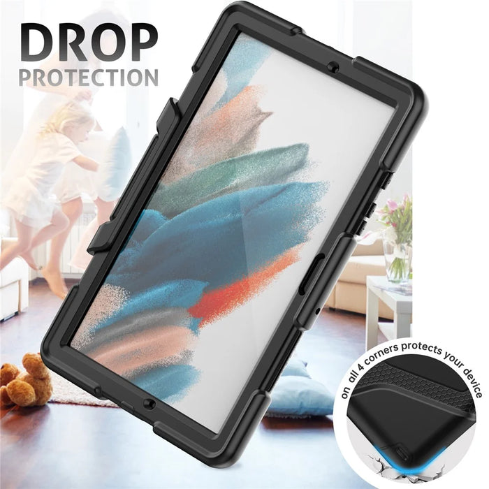 Kickstand Cover for Samsung Galaxy Tab A8 10.5 (2021) / (2022) , PC + Silicone Tablet Case with PET Screen Protector - Black - 4