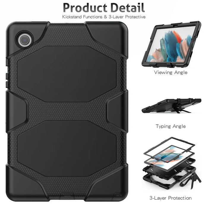 Kickstand Cover for Samsung Galaxy Tab A8 10.5 (2021) / (2022) , PC + Silicone Tablet Case with PET Screen Protector - Black - 5