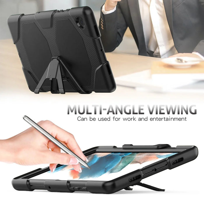 Kickstand Cover for Samsung Galaxy Tab A8 10.5 (2021) / (2022) , PC + Silicone Tablet Case with PET Screen Protector - Black - 6