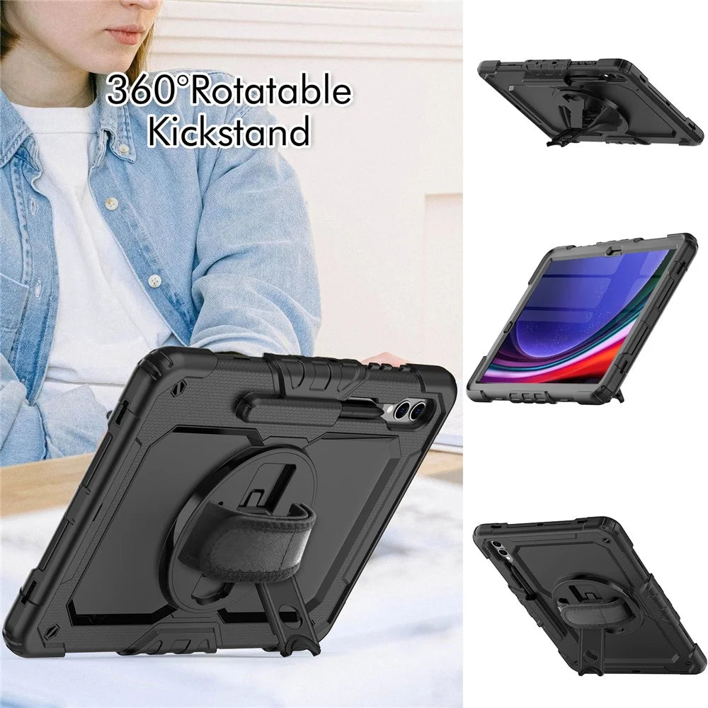 For Samsung Galaxy Tab S10+ / S9+ (SM-X810 / X816B / X818U) PC+Silicone Tablet Case Kickstand Protective Cover with PET Screen Film - Black - 3