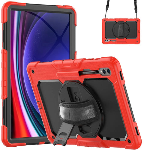 For Samsung Galaxy Tab S10 Ultra / S9 Ultra (SM-X910 / X916B / X918U) Shockproof Case PC+Silicone Tablet Kickstand Cover with PET Screen Film - Red - 1