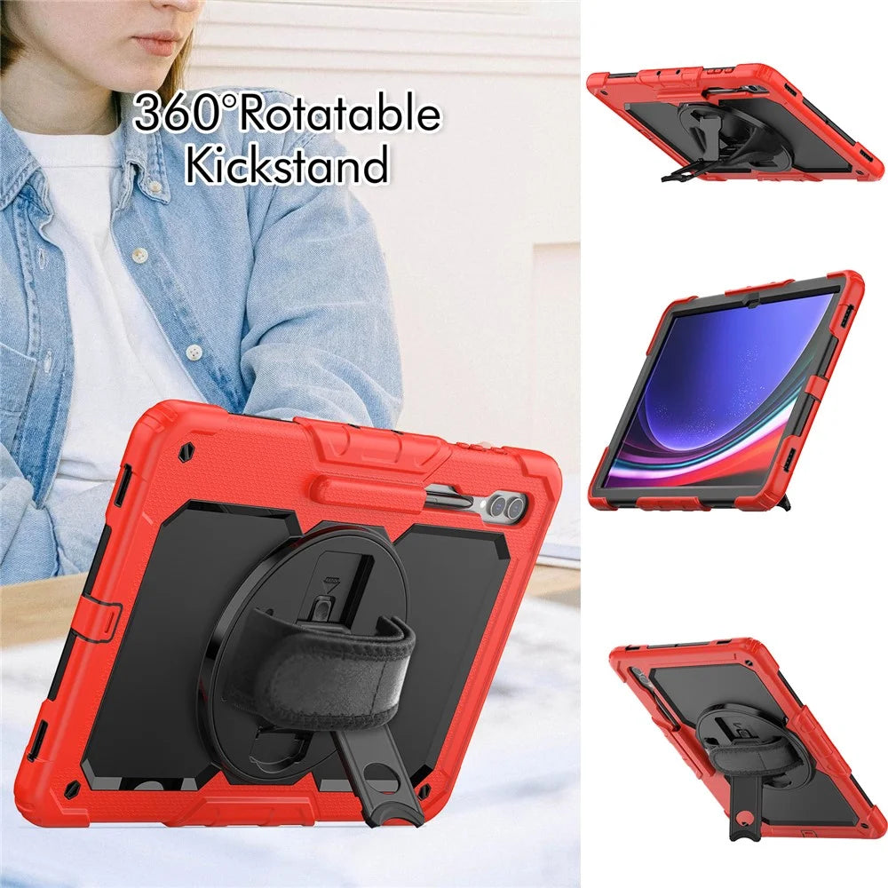 For Samsung Galaxy Tab S10 Ultra / S9 Ultra (SM-X910 / X916B / X918U) Shockproof Case PC+Silicone Tablet Kickstand Cover with PET Screen Film - Red - 3