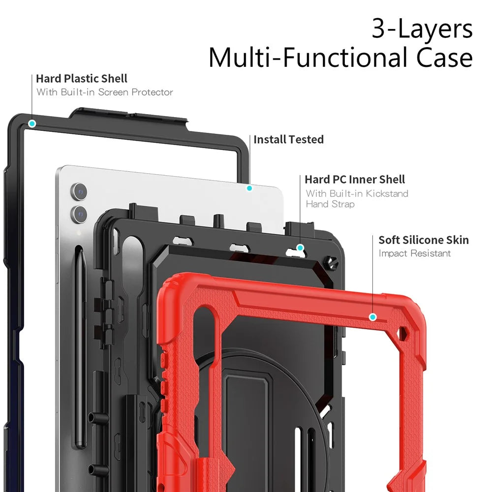 For Samsung Galaxy Tab S10 Ultra / S9 Ultra (SM-X910 / X916B / X918U) Shockproof Case PC+Silicone Tablet Kickstand Cover with PET Screen Film - Red - 6