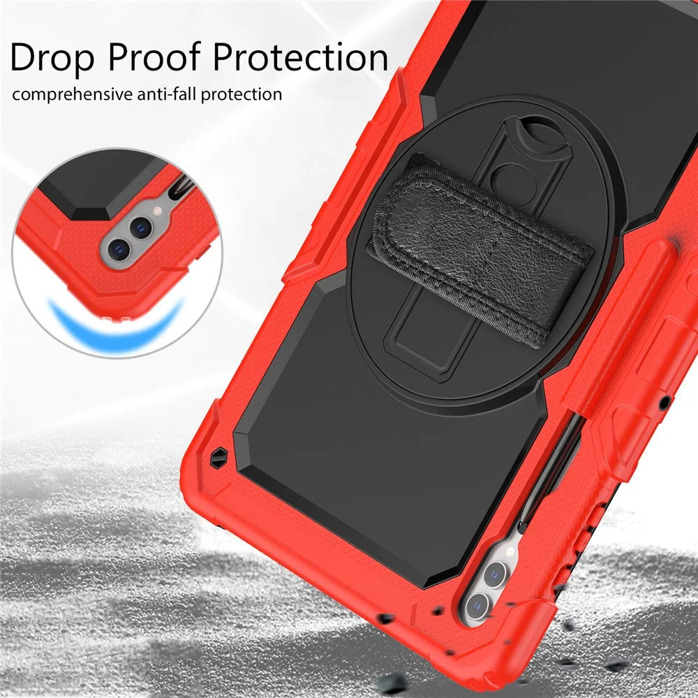 For Samsung Galaxy Tab S10 Ultra / S9 Ultra (SM-X910 / X916B / X918U) Shockproof Case PC+Silicone Tablet Kickstand Cover with PET Screen Film - Red - 7