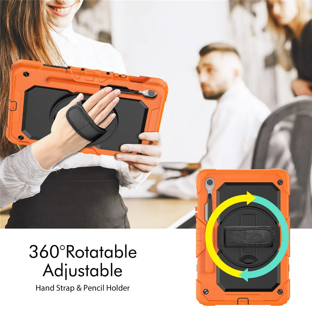 For Samsung Galaxy Tab S9 (X710 / X716B / X718U) PC+Silicone Kickstand Case Anti-Drop Tablet Cover with PET Screen Film - Orange - 2