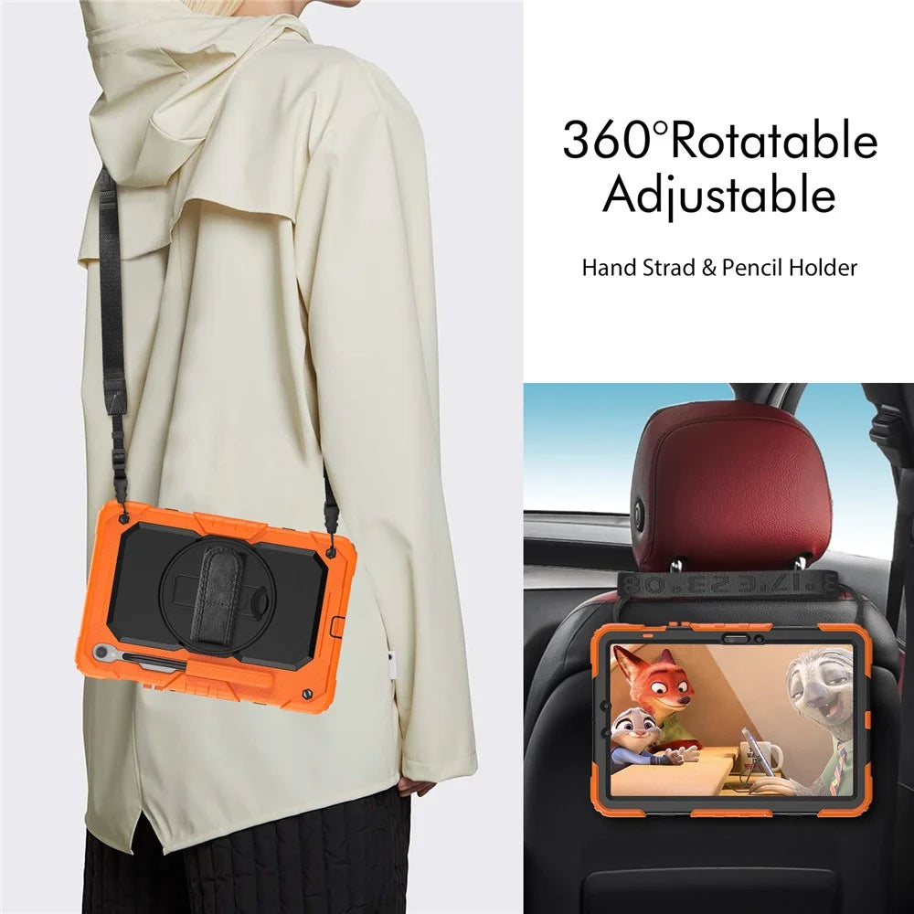For Samsung Galaxy Tab S9 (X710 / X716B / X718U) PC+Silicone Kickstand Case Anti-Drop Tablet Cover with PET Screen Film - Orange - 4