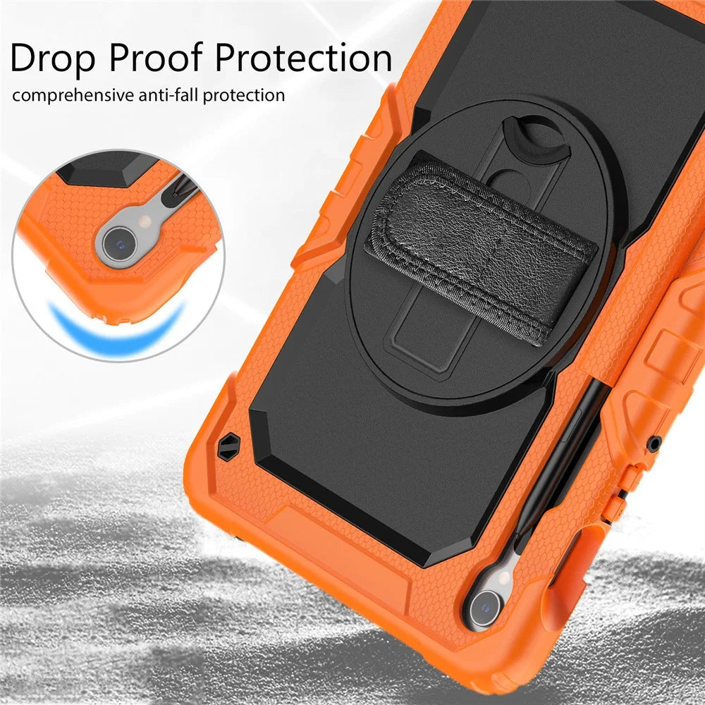 For Samsung Galaxy Tab S9 (X710 / X716B / X718U) PC+Silicone Kickstand Case Anti-Drop Tablet Cover with PET Screen Film - Orange - 6