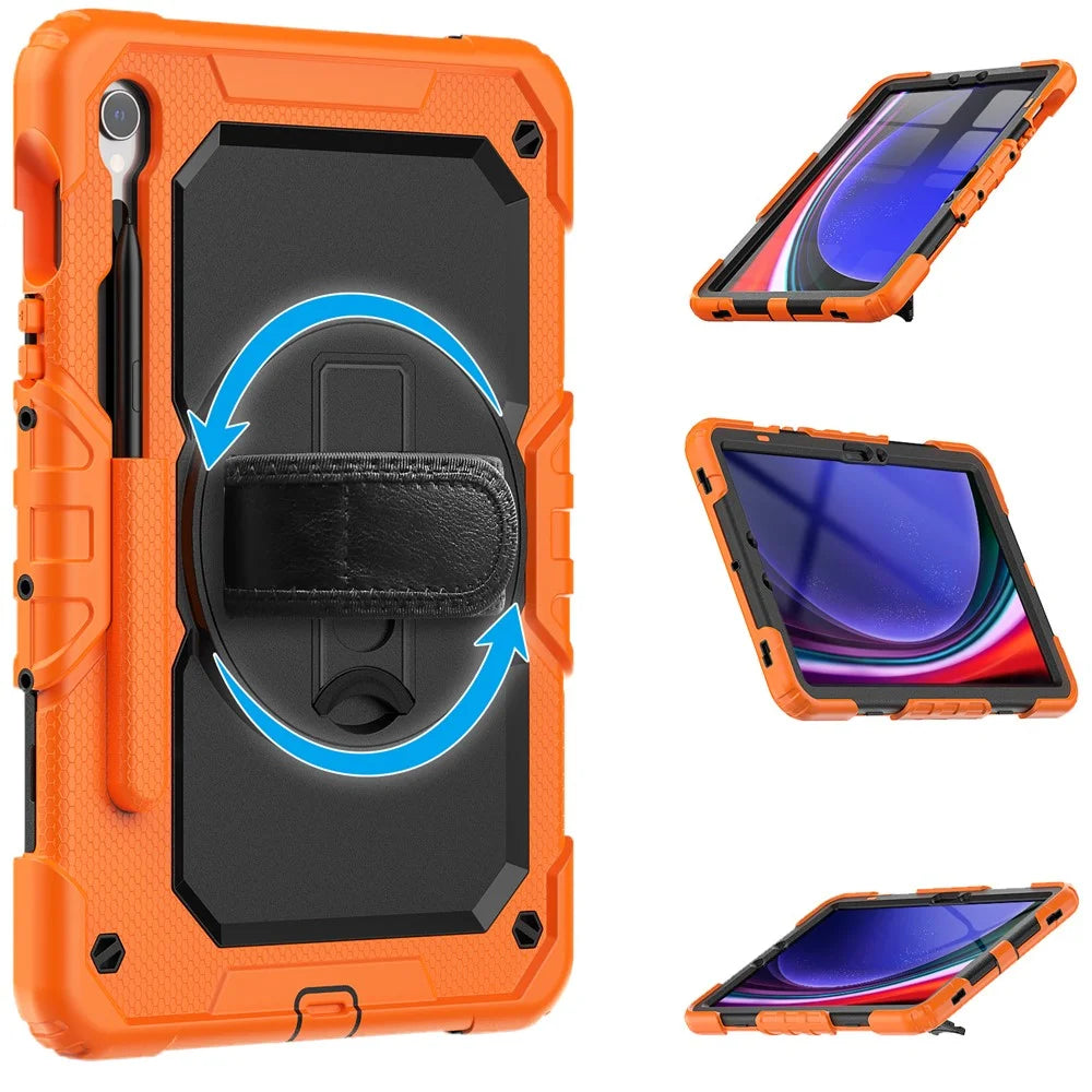 For Samsung Galaxy Tab S9 (X710 / X716B / X718U) PC+Silicone Kickstand Case Anti-Drop Tablet Cover with PET Screen Film - Orange - 7