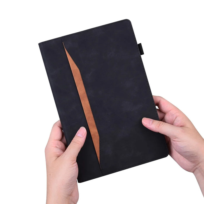 For Samsung Galaxy Tab A9+ Stand Tablet Case Business PU Leather Wallet Cover with Pencil Holder Loop - Black - 6