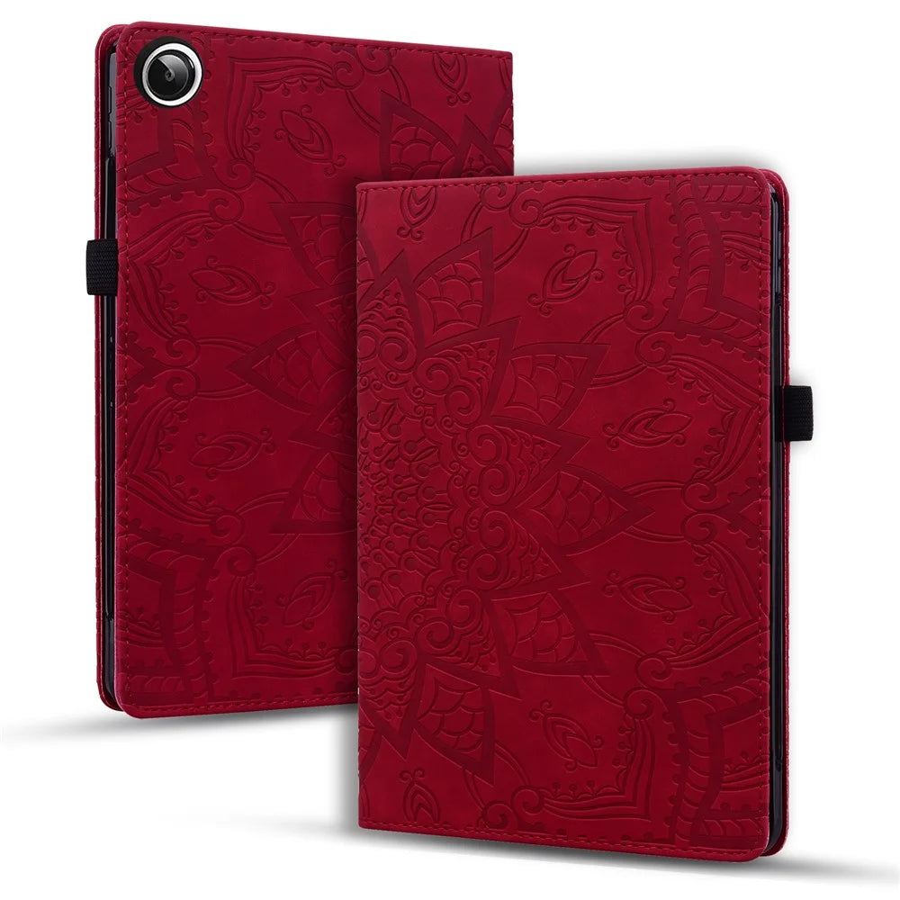 For Samsung Galaxy Tab A9+ PU Leather Tablet Case Imprinted Flower Pattern Card Slot Tablet Stand Cover - Red - 4