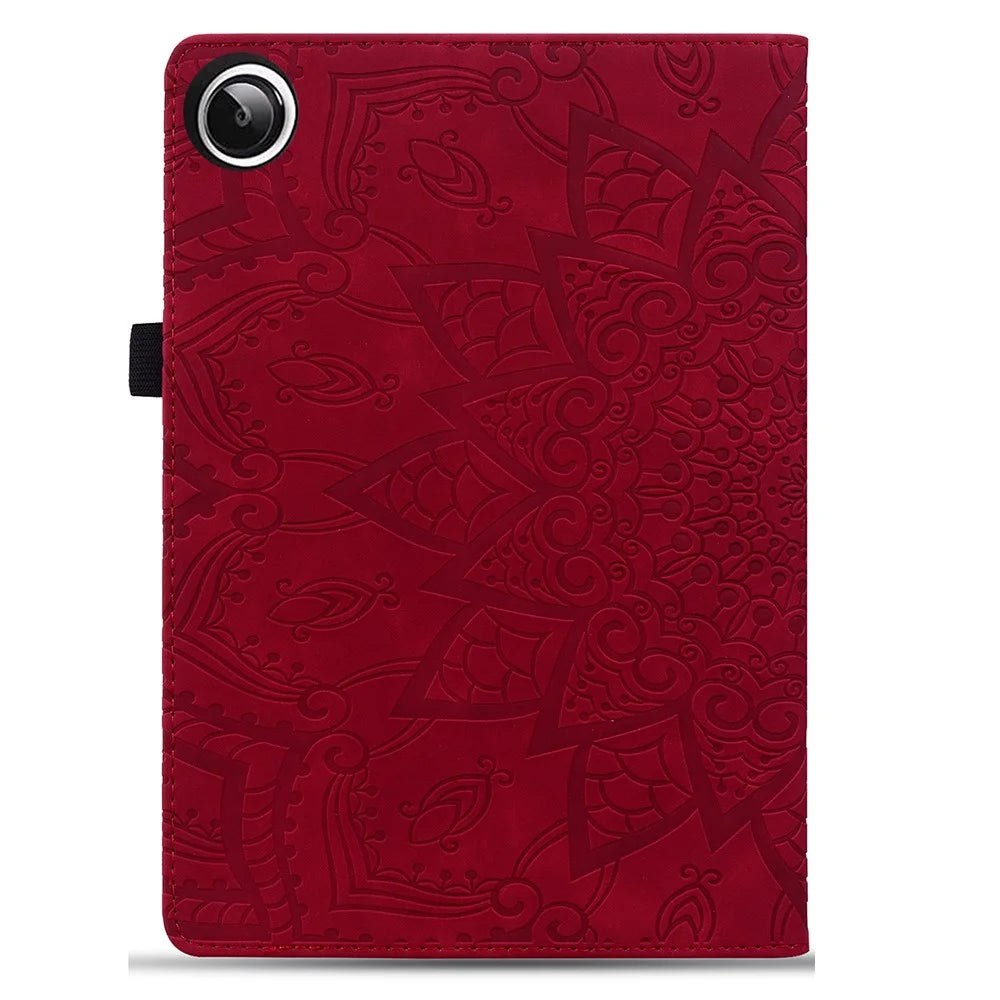 For Samsung Galaxy Tab A9+ PU Leather Tablet Case Imprinted Flower Pattern Card Slot Tablet Stand Cover - Red - 5