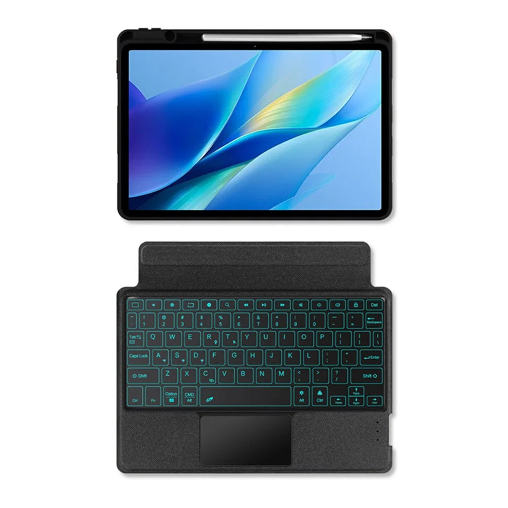 For vivo Pad Air Leather Case + Bluetooth-compatible Keyboard with Backlight Trackpad - Black - 2