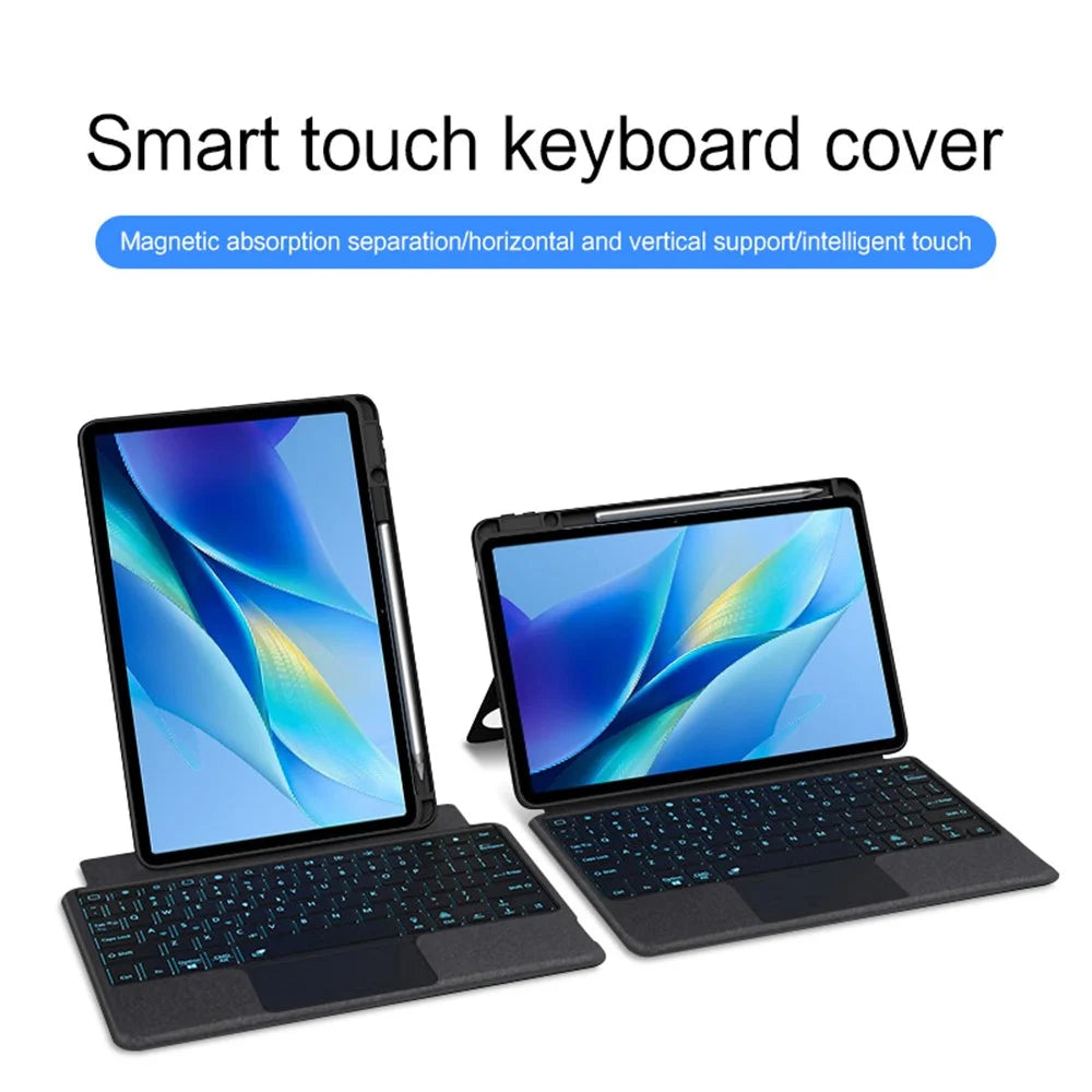 For vivo Pad Air Leather Case + Bluetooth-compatible Keyboard with Backlight Trackpad - Black - 3