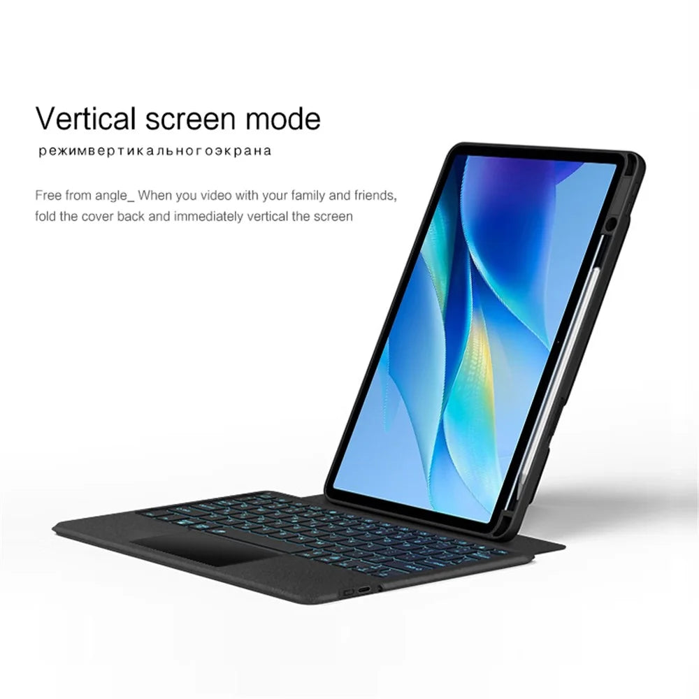 For vivo Pad Air Leather Case + Bluetooth-compatible Keyboard with Backlight Trackpad - Black - 5