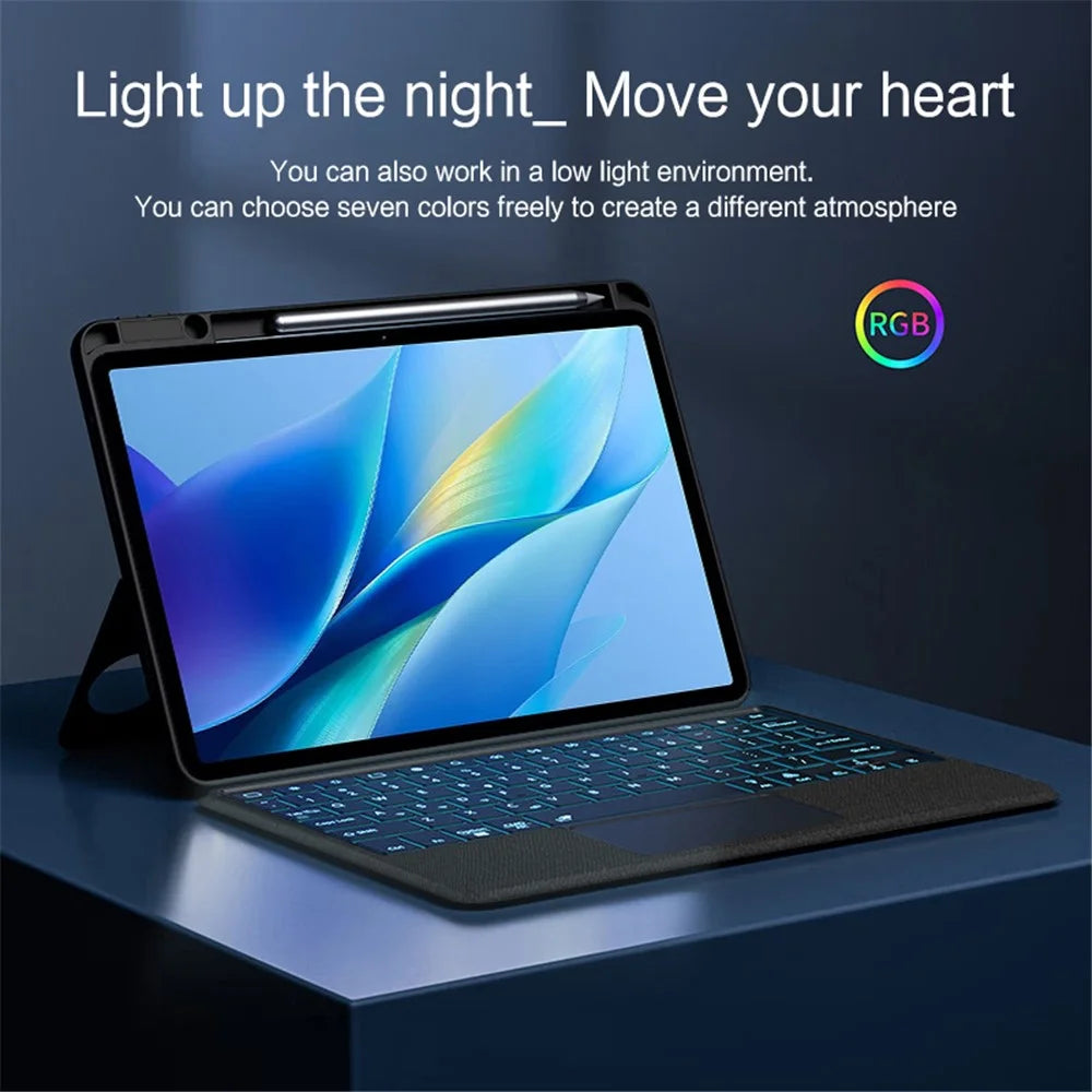 For vivo Pad Air Leather Case + Bluetooth-compatible Keyboard with Backlight Trackpad - Black - 6