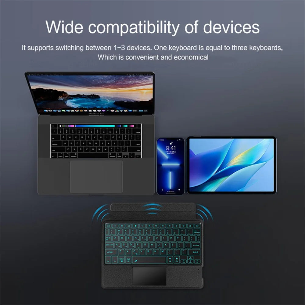For vivo Pad Air Leather Case + Bluetooth-compatible Keyboard with Backlight Trackpad - Black - 7