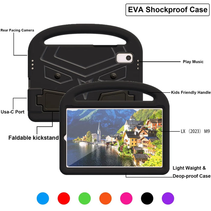 For Lenovo Tab M9 TB-310FU Sparrow Style EVA Case Foldable Kickstand Tablet Protective Cover with Portable Handle - Black - 5