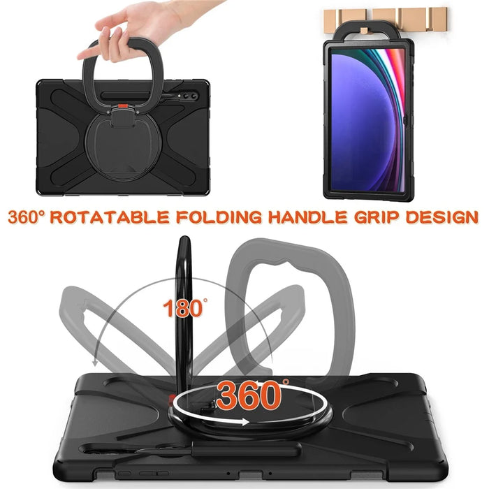 For Samsung Galaxy Tab S10 Ultra X920 / S9 Ultra X910 / S8 Ultra X900 / X906 PC+ Silicone Tablet Case Drop-Proof Rotating Kickstand Cover - Black - 2