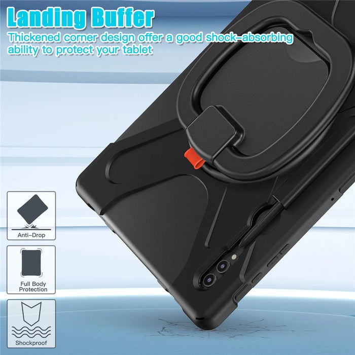 For Samsung Galaxy Tab S10 Ultra X920 / S9 Ultra X910 / S8 Ultra X900 / X906 PC+ Silicone Tablet Case Drop-Proof Rotating Kickstand Cover - Black - 3